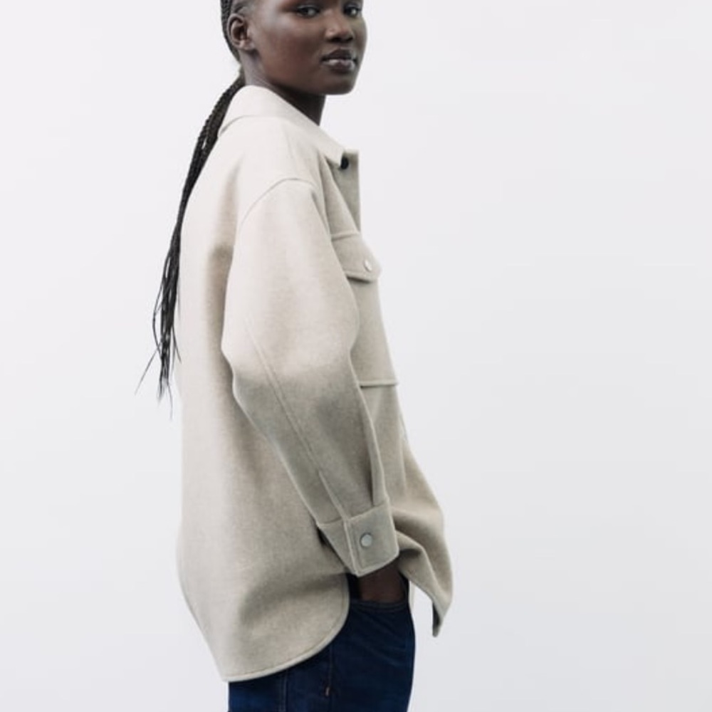 Zara Soft-Touch Overshirt Oversized Shacket Woman’s Size Small Light Gray - Picture 10 of 17